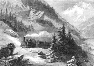 Steam Locomotives Prints: The new overland route to India: Mont Cenis Railway - ascent from Lanslebourg