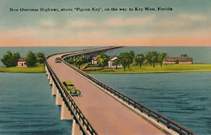Florida Keys Prints: New Overseas Highway, above Pigeon Key, to Key West, Florida, c1940s