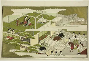 Double Page Prints: New Year at Court, from the illustrated kyoka anthology The Young God