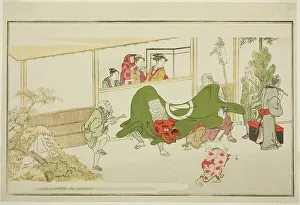 Double Page Prints: New Year Street-Performers, from the illustrated kyoka anthology The Young God