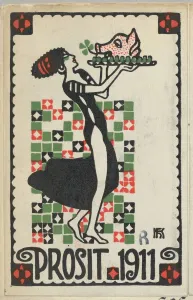 New Year Card Prints: New Years Card: Cheers 1911 (Prosit), 1910. Creator: Hans Kalmsteiner