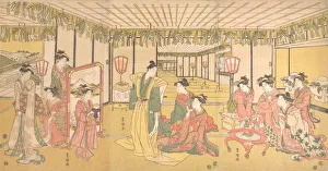 Toyokuni Prints: New Years Celebration in a Large Mansion, ca. 1791. Creator: Utagawa Toyokuni I