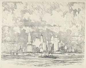 Pennell Joseph Prints: New York From Ellis Island, 1910. Creator: Joseph Pennell
