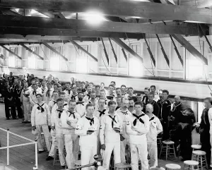 Training Ship Prints: New York Naval Reserves at church service on U