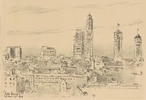 Frederick Childs Hassam Prints: New York Sky Line, Light Buildings, 1918. Creator: Frederick Childe Hassam