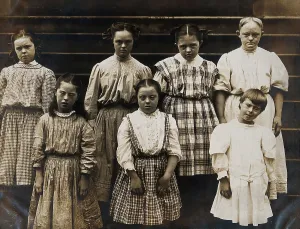 Disability Prints: New York State Institute: a group of girls with Down's syndrome