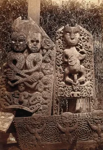Traditional Culture Prints: New Zealand: Maori carvings, c1840s. Creator: Unknown