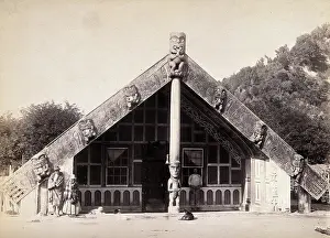 Traditional Culture Prints: New Zealand: a Maori meeting house, c1840s. Creator: Unknown