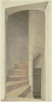 Step Prints: Newel stairs, mid-19th century. Creator: Karl Ballenberger