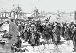 The Newfoundland Cod Fishery; The Fishing-Fleet Leaving for the Banks, 1891. Creator: Unknown