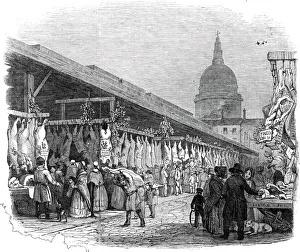 Butchers Prints: Newgate Market, on Christmas Eve, 1845. Creator: W. J. Linton