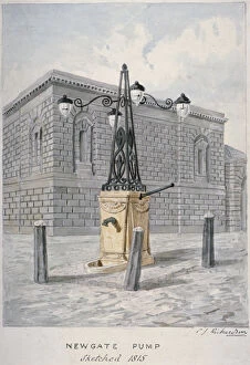 Charles James Richardson Gallery: Newgate Pump, Old Bailey with Newgate Prison in the background, City of London, 1815
