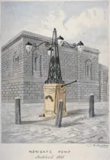 Charles James Richardson Gallery: Newgate Pump, Old Bailey with Newgate Prison in the background, City of London, 1815