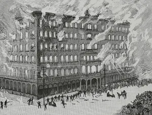 Hotel Prints: Newhall House Hotel Fire, Wisconsin, Milwaukee, United States, 1883. Creator: Unknown