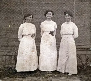 Side By Side Prints: Newland sisters, Grace, Ethel and Nell. Ethel in the centre, c1900s. Creator: Unknown