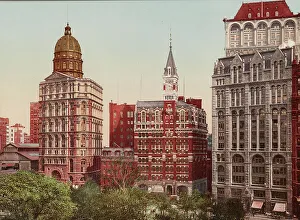 Office Building Prints: Newspaper Row, New York City, ca 1900. Creator: Unknown