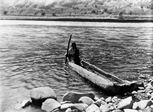 Dugout Canoe Prints: Nez Percé canoe, c1910. Creator: Edward Sheriff Curtis