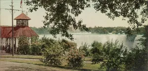 Photochrom Print Prints: Niagara, Falls from American shore, ca 1900. Creator: Unknown