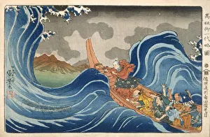 Maritime Prints: Nichiren Calming the Storm, c1830s. Creator: Utagawa Kuniyoshi (1798-1861)