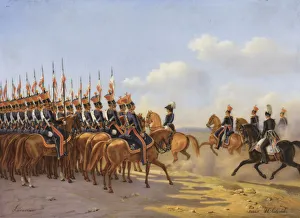 Nicholas I and his entourage reviewing the Life Guards Lancer (Ulansky) His Majestys Regiment, 1846