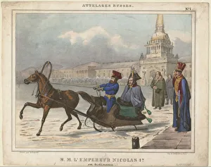Yamshik Collection: Nicholas I of Russia in a sleigh, 1850. Artist: Anonymous