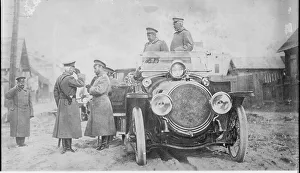 Nicholas II of Russia, Grand Duke Nicholas Nikolaevich and General Count Georgi Bobrinsky at the fro Artist: Anonymous
