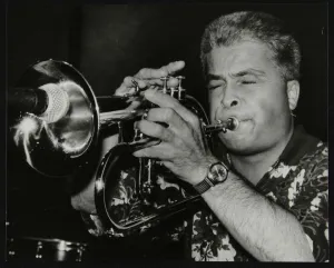 Hertfordshire Gallery: Nick Hill playing the flugelhorn at The Fairway, Welwyn Garden City, Hertfordshire, 1991