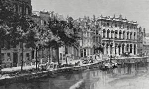 Waterfront Prints: Nieuwezijds Voorburgwal street and canal with the Royal Post Office