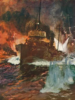 Charles Dixon Prints: A Night Attack. Torpedo-Boats at Work, c1918 (1919) Artist: Charles Dixon