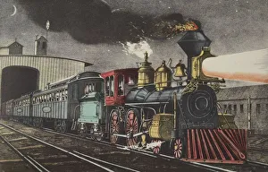 American School 19th Century Prints: The Night Express: The Start, pub. 1871, Currier & Ives (Colour Lithograph)
