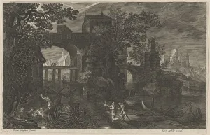 Gillis Sadeler Ii Prints: Night Fishing near Fortified Bridges