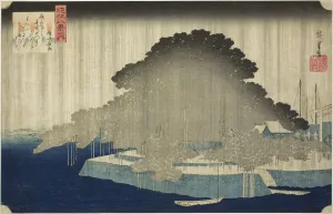 Night Rain at Karasaki (Karasaki no yau), from the series Eight Views of Omi (Omi hakkei... c1834. Creator: Ando Hiroshige. Night Rain at Karasaki (Karasaki no yau), from the series Eight Views of Omi (Omi hakkei... c1834)