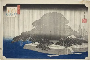 Night Rain at Karasaki (Karasaki no yau), from the series Eight Views of Omi (Omi... c. 1834. Creator: Ando Hiroshige. Night Rain at Karasaki (Karasaki no yau), from the series Eight Views of Omi (Omi... c. 1834. Creator: Ando Hiroshige)
