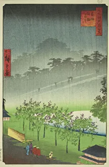 Rissho Prints: Night Rain at the Paulownia Grove at Akasaka (Akasaka Kiribatake uchu yukei)