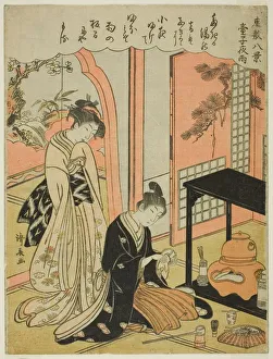 Tea Ceremony Prints: Night Rain of the Tea Stand, from the series Eight Scenes of the Parlor