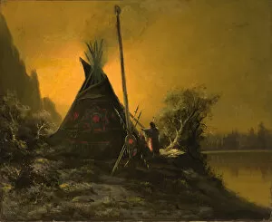 American Indians Gallery: Night Scene of Indian Tipi, 1895. Creator: Benjamin Raborg