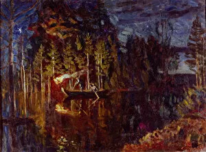 River Landscape Gallery: Night spear fishing in spring, 1916. Artist: Zhukovsky, Stanislav Yulianovich (1873-1944)