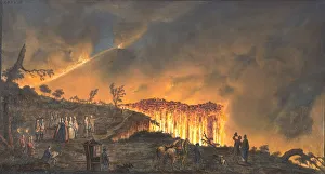 Observing Gallery: A night view of a current of lava that ran from Mount Vesuvius towards Resina, 1776