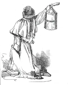 Night Watchman Prints: Night watchman with lantern, 1845. Creator: Unknown