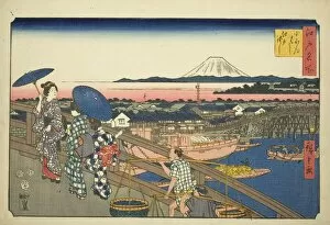 Yoke Gallery: Nihon Bridge to Edo Bridge (Nihonbashi Edobashi), from the series 'Famous Places in Edo... 1853