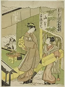 Tray Collection: Nikenjaya no Bosetsu, from the series 'Azuma Hakkei', c. 1769