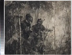Nikolay Nekrasov with Gavrila Zakharov at hunting, 1955