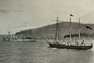 The Nimrod Passing H.M.S. Powerful,...in Lyttelton Harbour, 1 January 1908, (1909) The Nimrod Passing H.M.S. Powerful,...in Lyttelton Harbour, 1 January 1908, (1909)