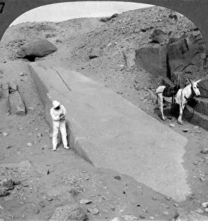 Granite Prints: Ninety-two foot obelisk still lying in the quarry of Assuan (Aswan)