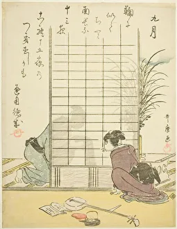 Sliding Door Prints: The Ninth Month (Kugatsu), from an untitled series of genre scenes in the twelve months