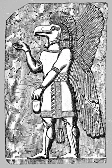 Nisrock; at the entrance to the Nineveh Court, Crystal Palace, Sydenham, 1854. Creator: Unknown