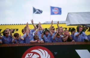 Celebrate Prints: Nissan team celebrate victory 1998 British touring cars