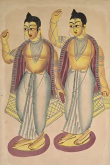 Kalighat Painting Gallery: Nitai and Gaur, 1800s. Creator: Unknown