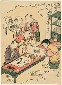 No. 2: Chinese boys copying paintings and writing Japanese, from the series 'Children... c. 1791