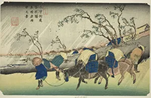 Keisai Eisen Prints: No. 20: Rain on the Hiratsuka Plain near Kutsukake Station (Niju: Kutsukake no eki)